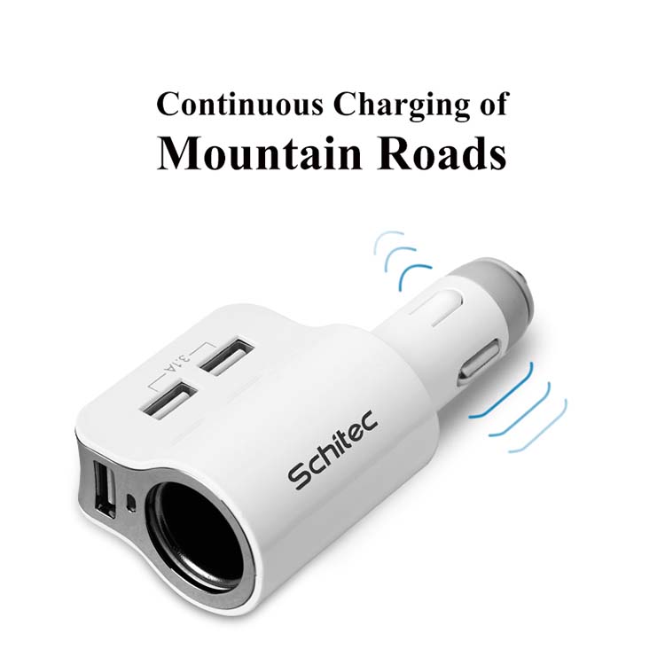 3 USB port car charger with cigeratte lighter 3.1A