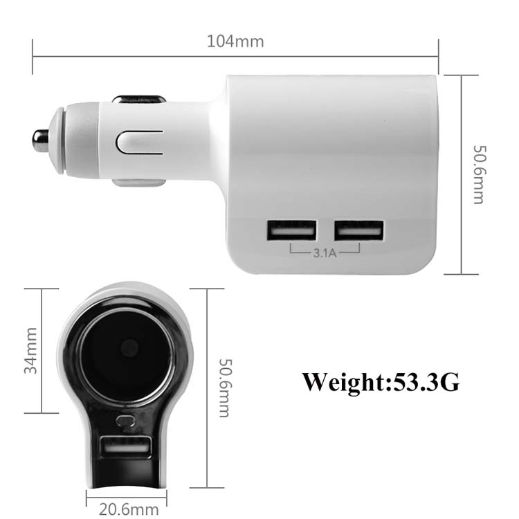 car USB adapter white 3 USB slot charger